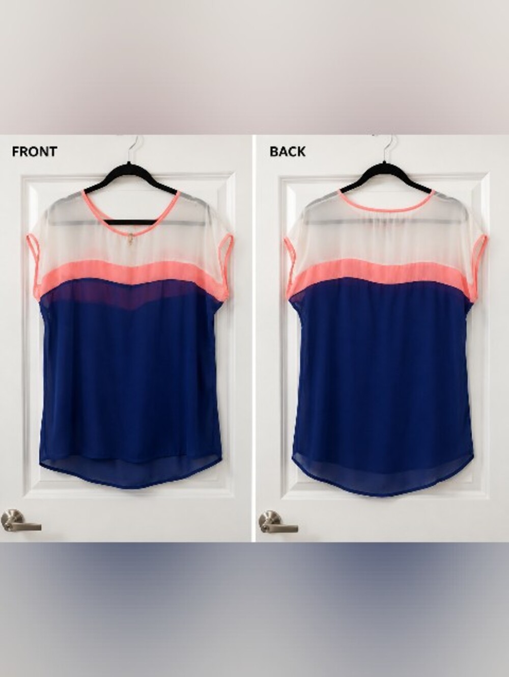 Y2K Colorblock Sheer Blouse in Blue, Pink and Cream Size Large By Glam Dollz